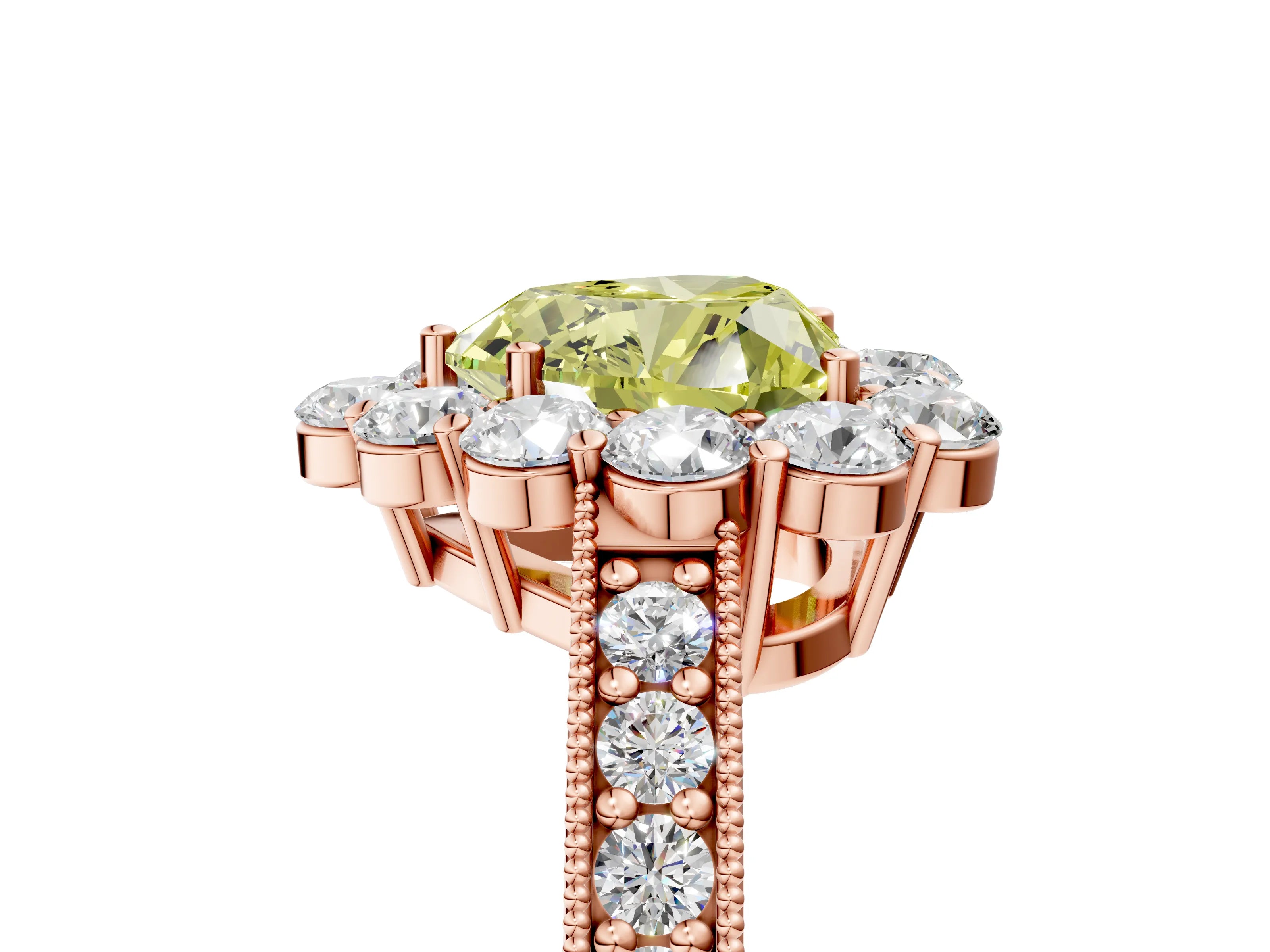 Rose gold Fancy Yellow Heart Cut Cut Halo Diamond Pavé Engagement Ring with Milgrain Detailing_5
