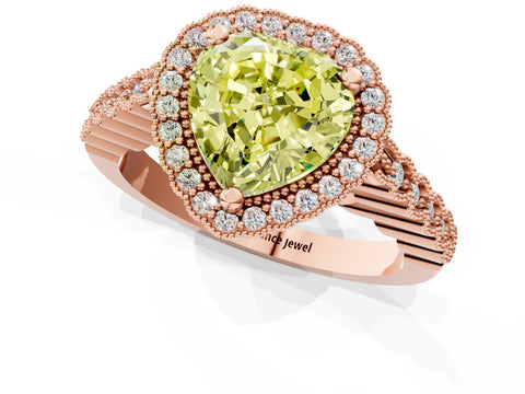 Rose gold Fancy Yellow Heart Cut Cut Halo Pavé Solitaire Ring with Milgrain Band_1