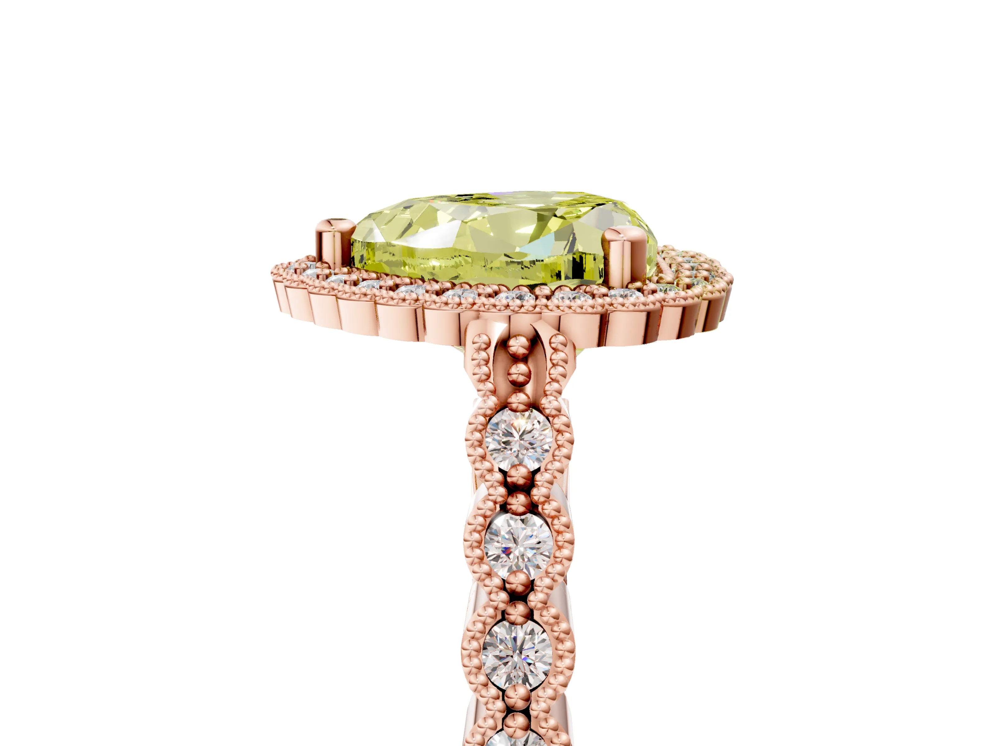 Rose gold Fancy Yellow Heart Cut Cut Halo Pavé Solitaire Ring with Milgrain Band_5