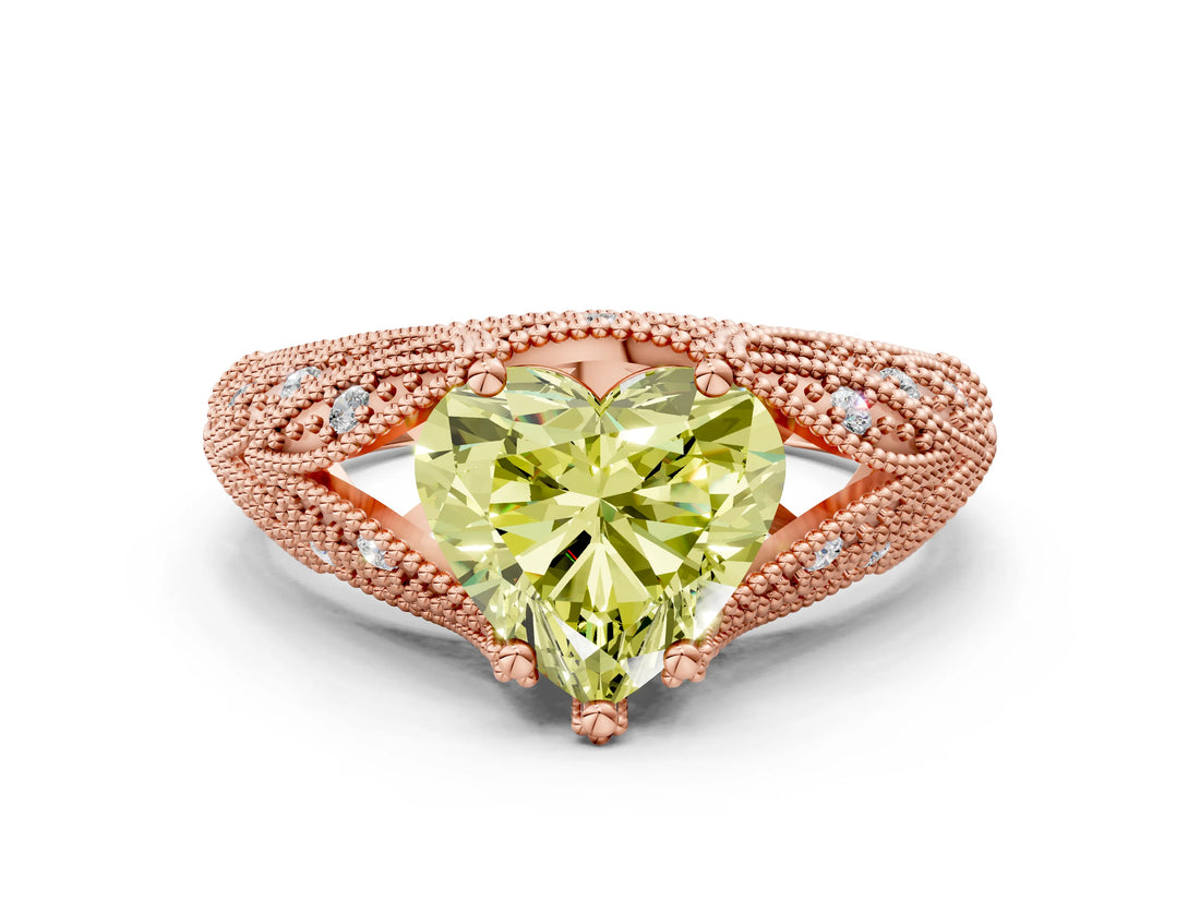 Rose gold Fancy Yellow Heart Cut Cut Milgrain Pave Diamond Engagement Ring with Four-Prong Setting_3