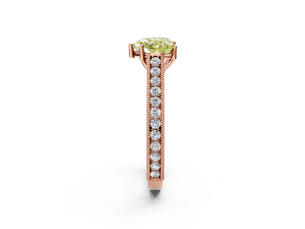Rose gold Fancy Yellow Heart Cut Cut Pave Band Milgrain Solitaire Ring