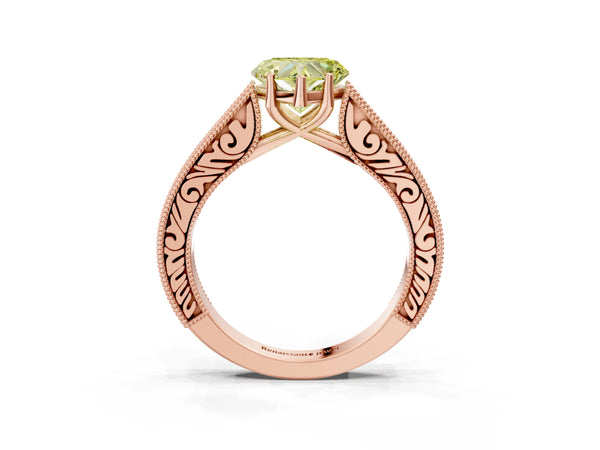 Rose gold Fancy Yellow Heart Cut Cut Pave Band Milgrain Solitaire Ring