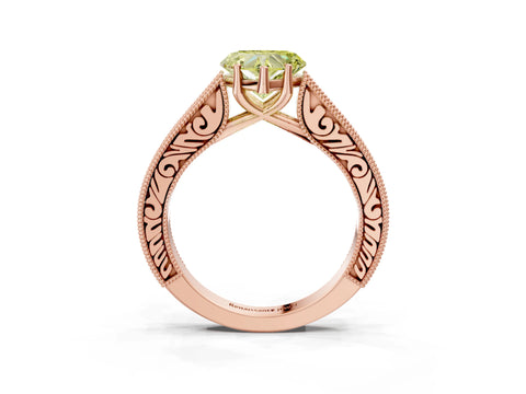 Rose gold Fancy Yellow Heart Cut Cut Pave Band Milgrain Solitaire Ring_3