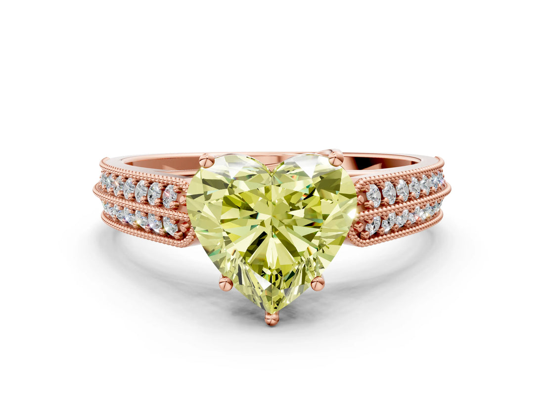 Rose gold Fancy Yellow Heart Cut Cut Pave Split Shank Engagement Ring with Four-Prong Setting