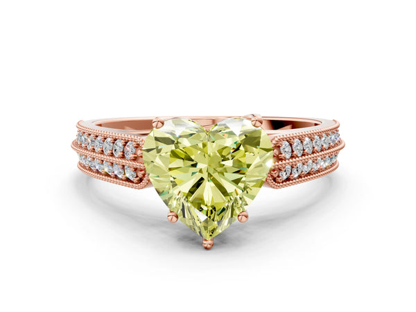 Rose gold Fancy Yellow Heart Cut Cut Pave Split Shank Engagement Ring with Four-Prong Setting