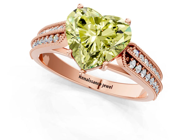 Rose gold Fancy Yellow Heart Cut Cut Pave Split Shank Engagement Ring with Four-Prong Setting