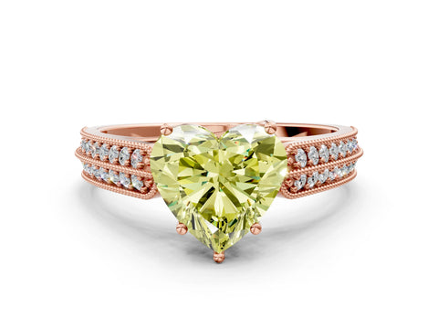 Rose gold Fancy Yellow Heart Cut Cut Pave Split Shank Engagement Ring with Four-Prong Setting