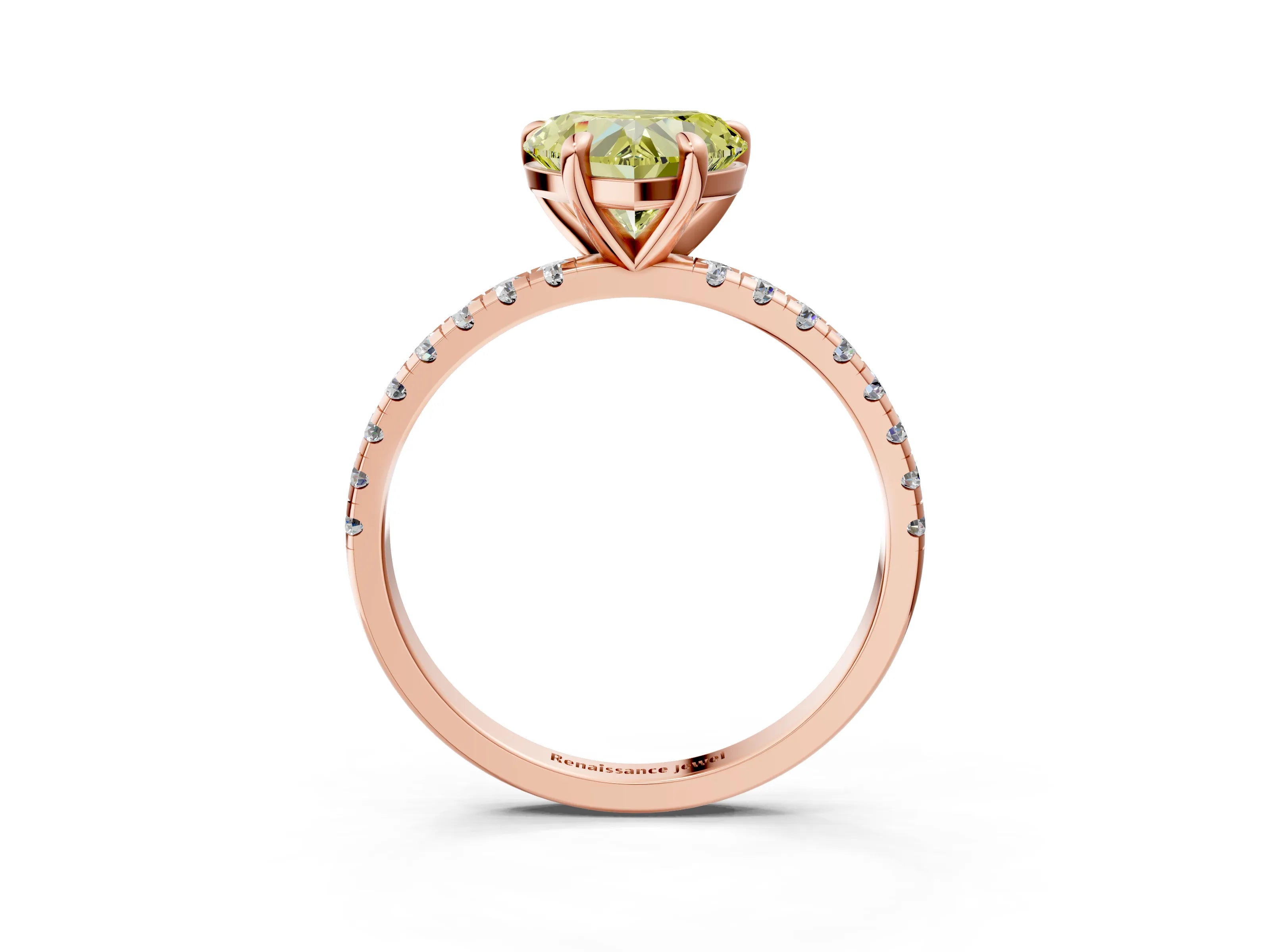 Rose gold Fancy Yellow Heart Cut Diamond Brilliant Solitaire Ring with Pavé Band and Four-Prong Setting_3