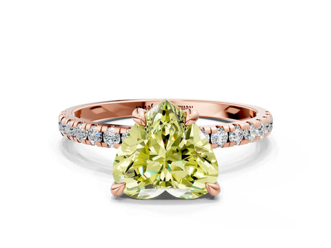 Rose gold Fancy Yellow Heart Cut Diamond Brilliant Solitaire Ring with Pavé Band and Four-Prong Setting