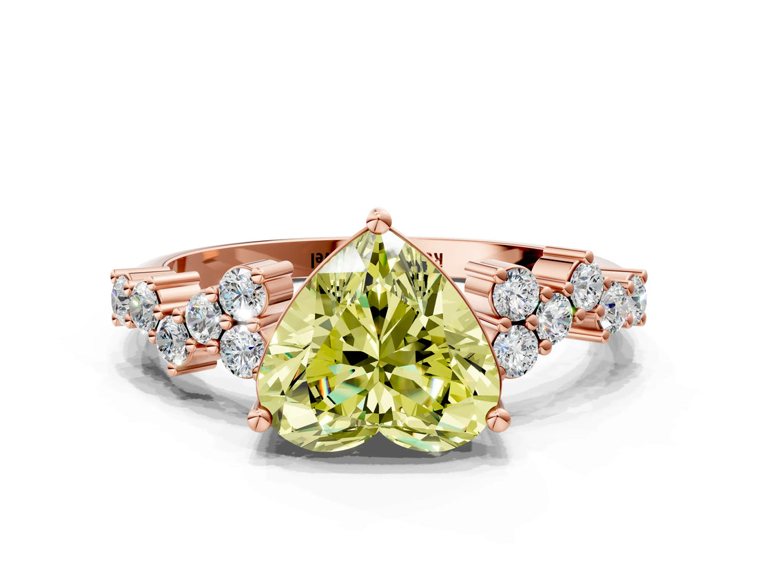 Rose gold Fancy Yellow Heart Cut Diamond Cluster Pavé Band with Four-Prong Setting_3
