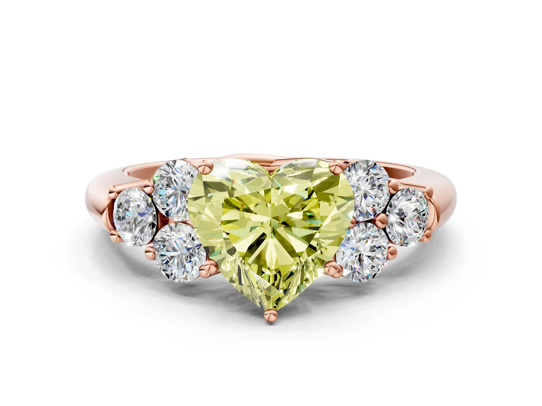 Rose gold Fancy Yellow Heart  Cut Diamond Cluster Ring with Round Accent Stones and Prong Setting on a Classic Band_49