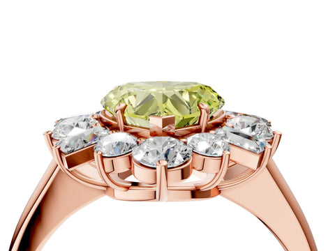 Rose gold Fancy Yellow Heart Cut Diamond Cluster Ring with Round and Baguette Stones, Split Shank Band, Prong Setting_4