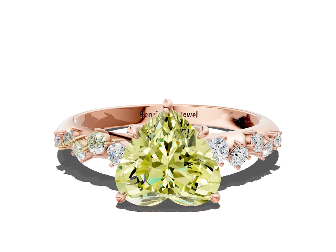 Rose gold Fancy Yellow Heart Cut Diamond Cluster Side Stone Solitaire Ring with Prong Setting_70