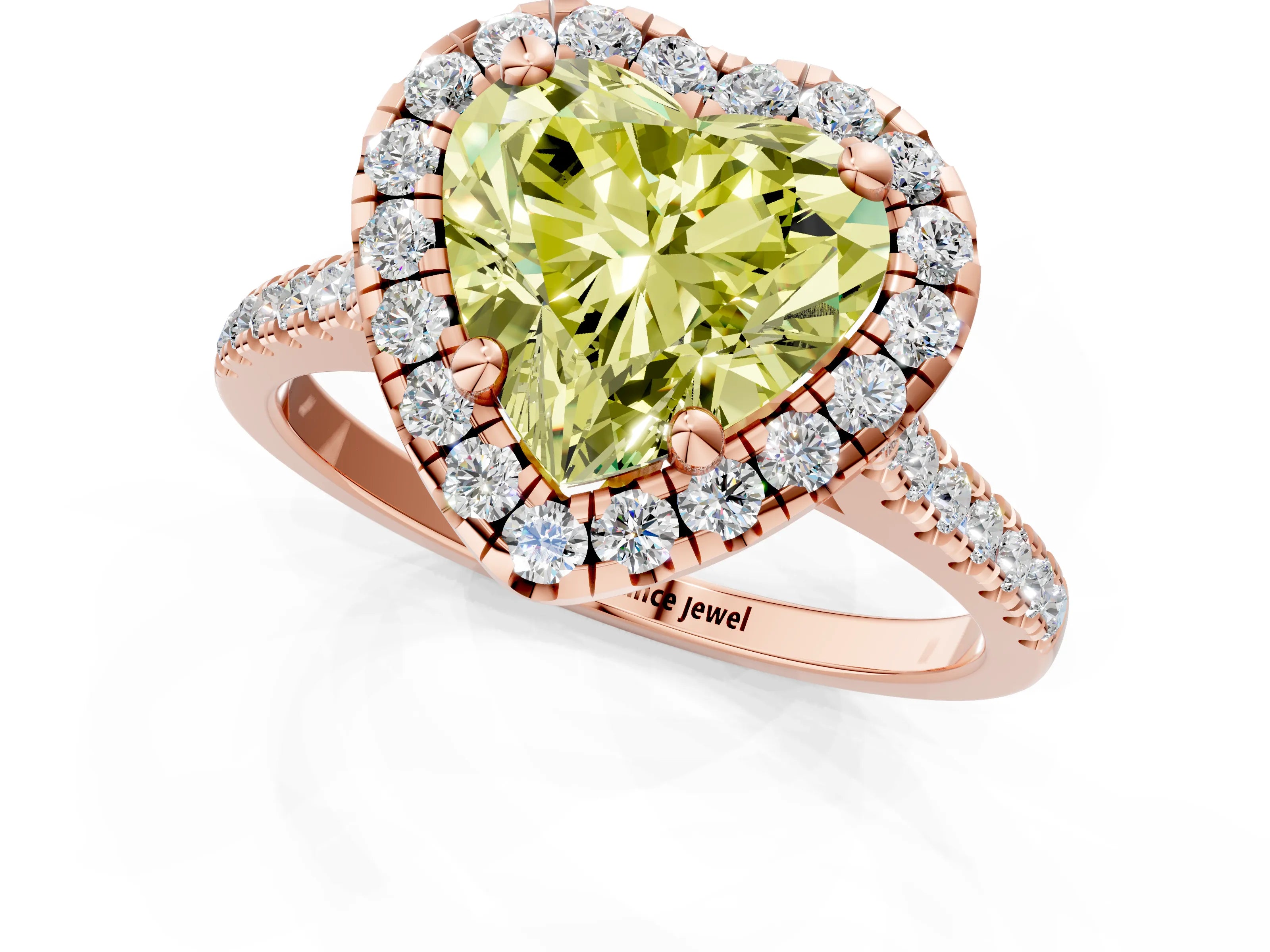 Rose gold Fancy Yellow Heart Cut Diamond Cushion Halo Ring with Pavé Band_1