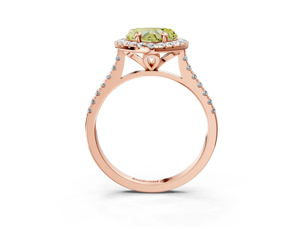 Rose gold Fancy Yellow Heart Cut Diamond Cushion Halo Ring with Pavé Band