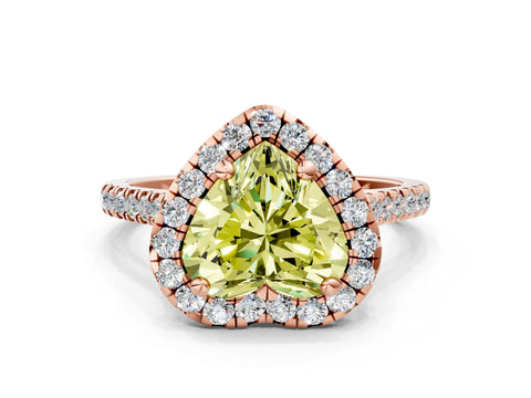 Rose gold Fancy Yellow Heart Cut Diamond Cushion Halo Ring with Pavé Band