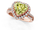 Rose gold Fancy Yellow Heart Cut Diamond Double Halo Ring with Split Shank and Four-Prong Setting_25