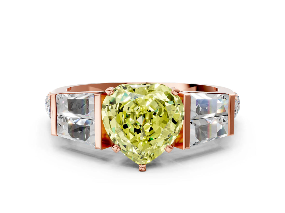 Rose gold Fancy Yellow Heart Cut Diamond Engagement Ring with Baguette Side Stones and Channel Set Band_20