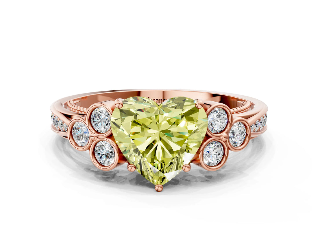 Rose gold Fancy Yellow Heart  Cut Diamond Engagement Ring with Bezel Set Round Side Stones and Prong Setting_49