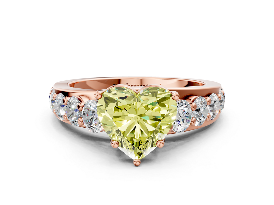 Rose gold Fancy Yellow Heart  Cut Diamond Engagement Ring with Pavé Band and Four-Prong Setting_3