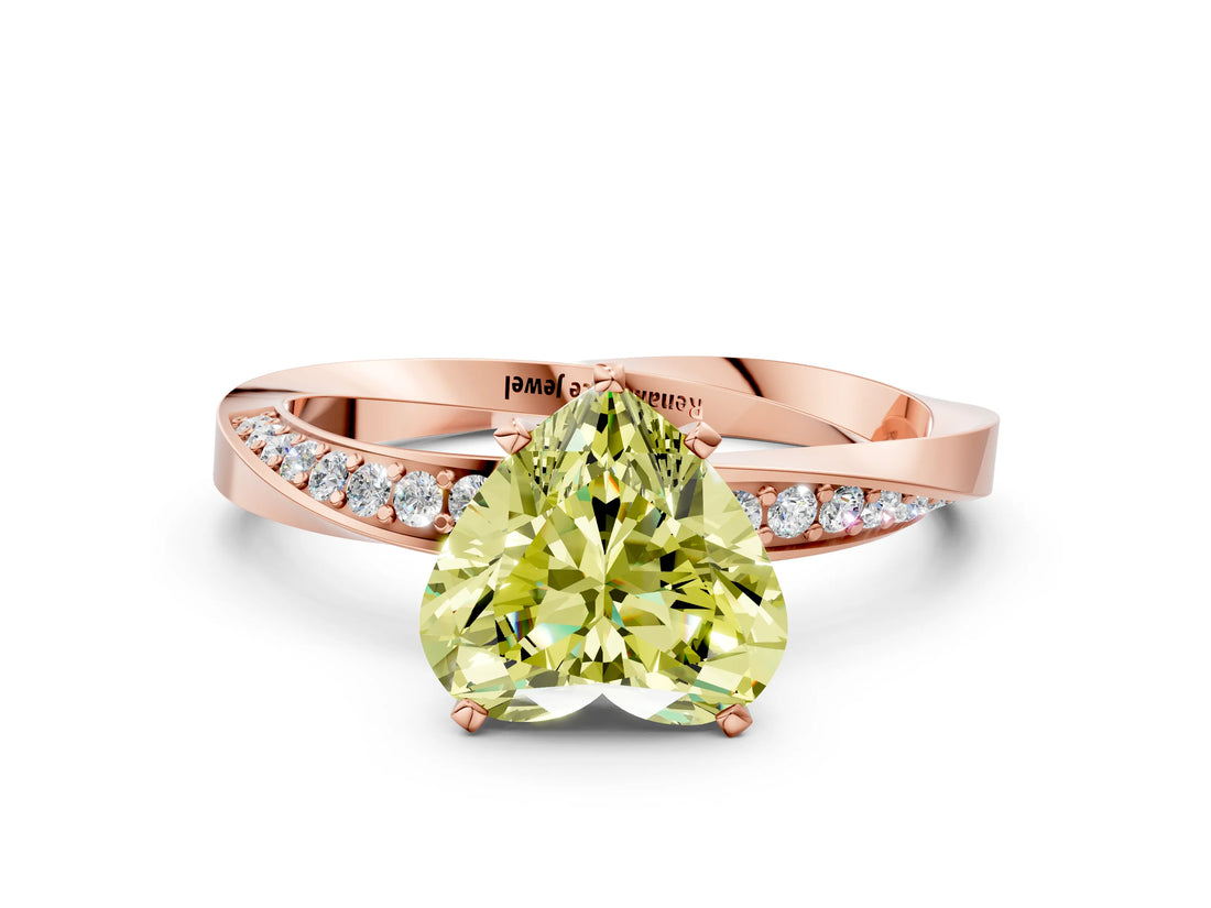 Rose gold Fancy Yellow Heart Cut Diamond Engagement Ring with Side Stone Accents and Four-Prong Setting_72
