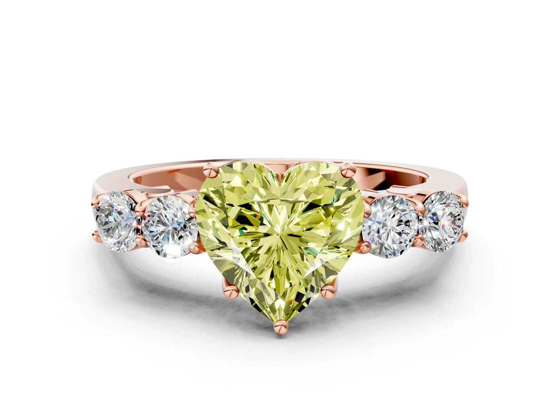 Rose gold Fancy Yellow Heart  Cut Diamond Five-Stone Prong Set White Gold Ring_27