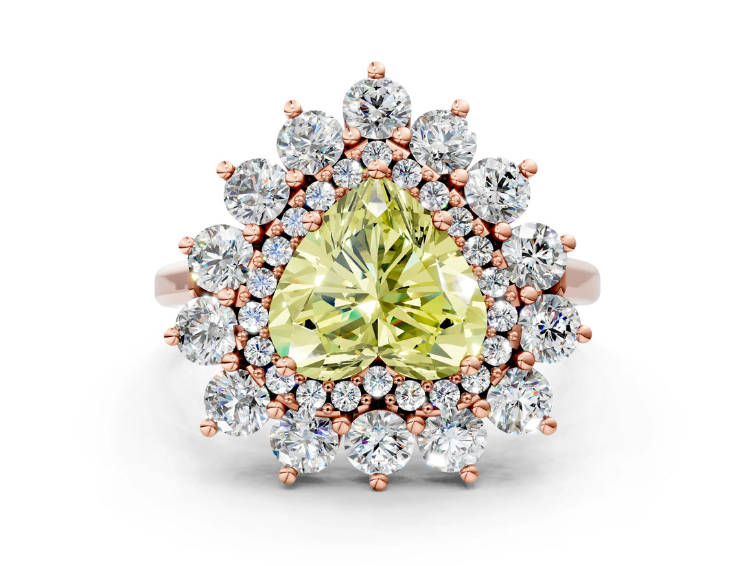 Rose gold Fancy Yellow Heart Cut Diamond Floral Double Halo Engagement Ring with Prong Setting_24