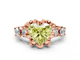 Rose gold Fancy Yellow Heart  Cut Diamond Floral Halo Engagement Ring with Shared Prong Setting