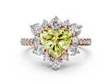 Rose gold Fancy Yellow Heart  Cut Diamond Floral Halo Pave Band with Prong Setting_37