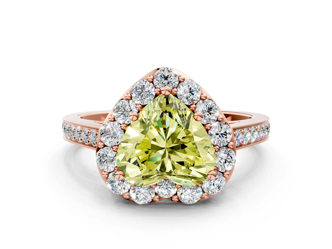 Rose gold Fancy Yellow Heart Cut Diamond Floral Halo Ring with Pavé Band and Prong Setting_3