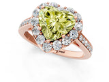 Rose gold Fancy Yellow Heart Cut Diamond Floral Halo Ring with Pavé Band and Prong Setting_4