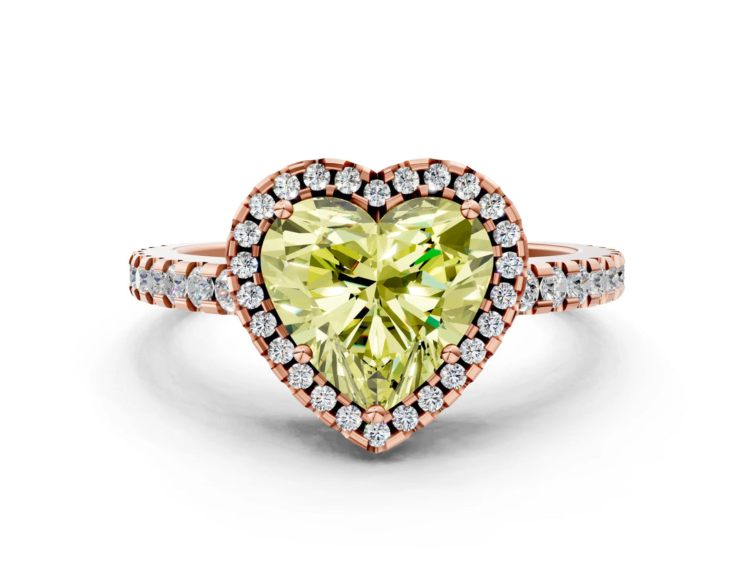 Rose gold Fancy Yellow Heart Cut Diamond Halo Engagement Ring with Pavé Band and Prong Setting_27