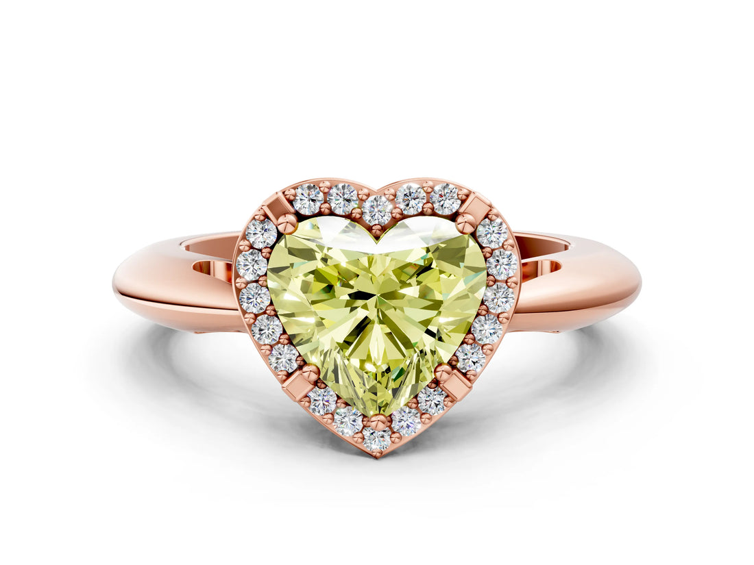 Rose gold Fancy Yellow Heart  Cut Diamond Halo Engagement Ring with Split Shank and Four-Prong Setting_89