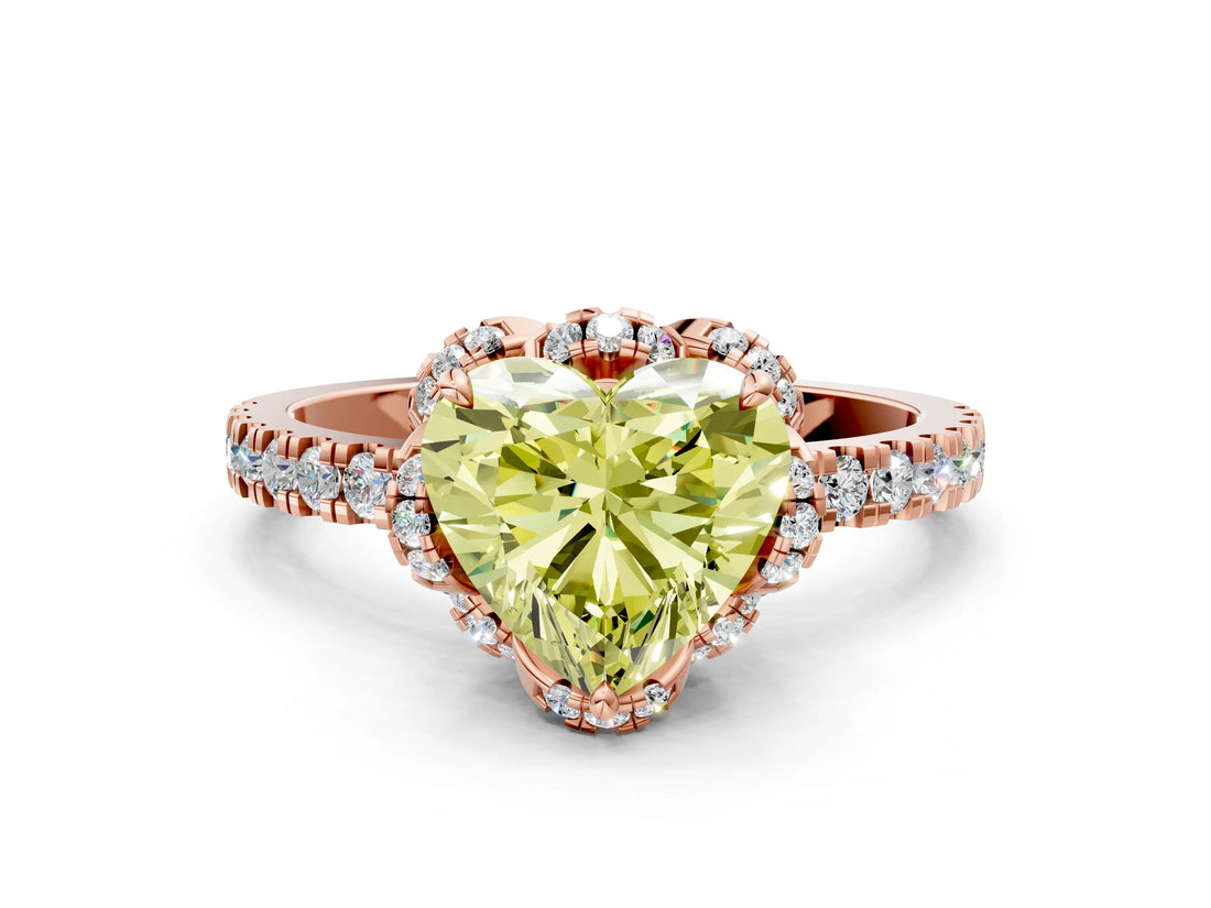 Rose gold Fancy Yellow Heart Cut Diamond Halo Pave Band with Four-Prong Setting_3