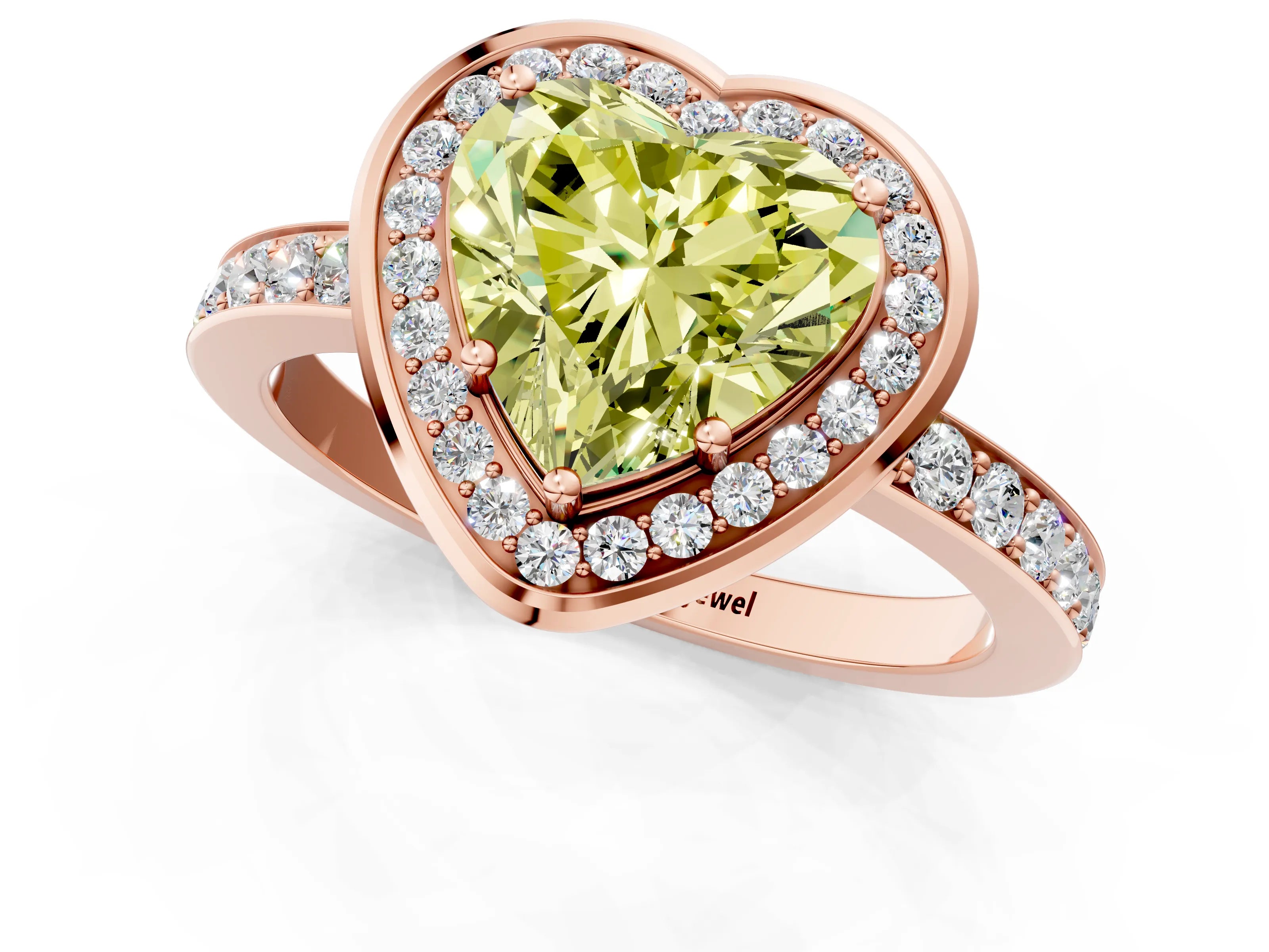 Rose gold Fancy Yellow Heart Cut Diamond Halo Ring with Bezel Frame and Pavé Band_1