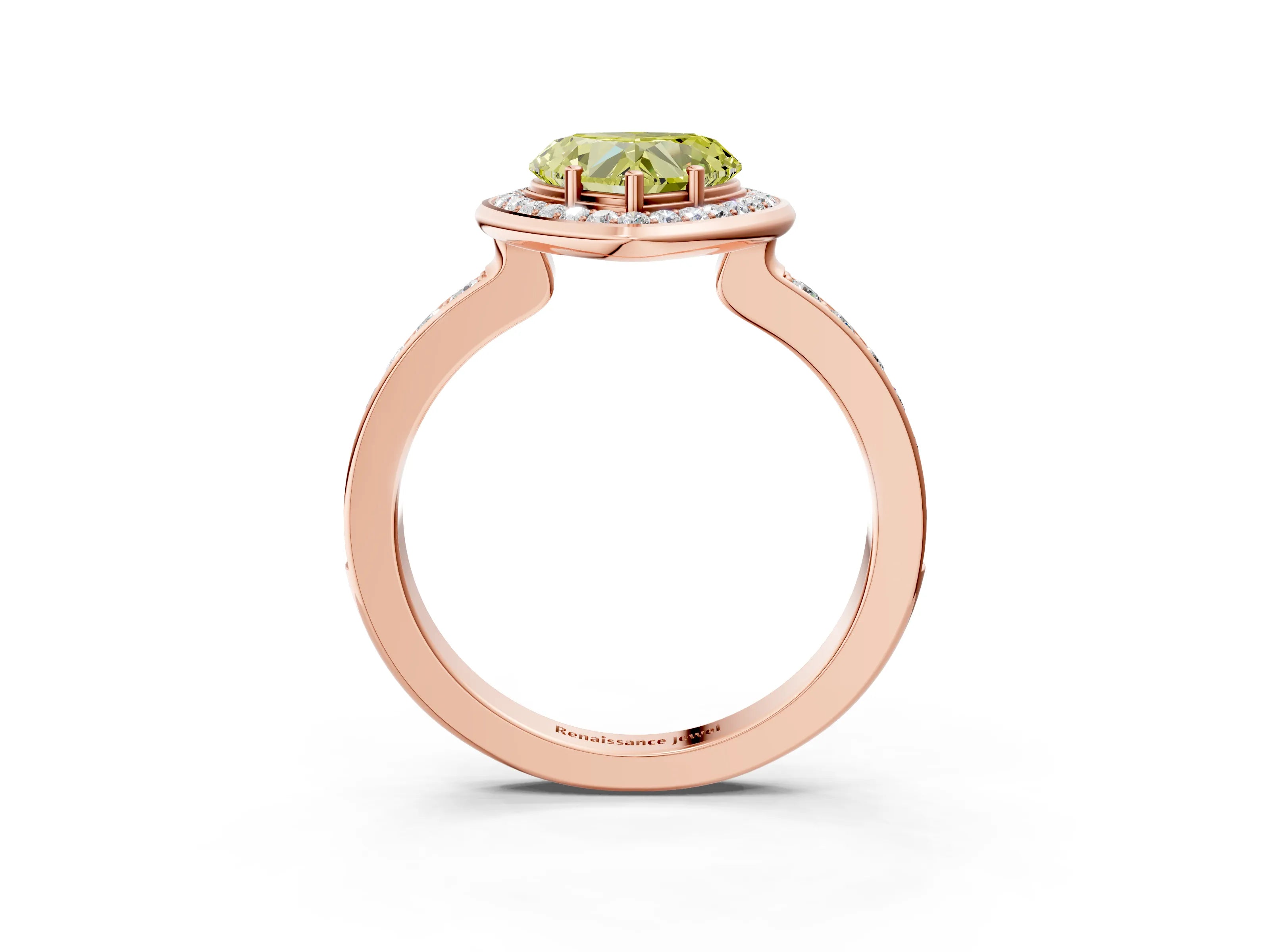 Rose gold Fancy Yellow Heart Cut Diamond Halo Ring with Bezel Frame and Pavé Band_3