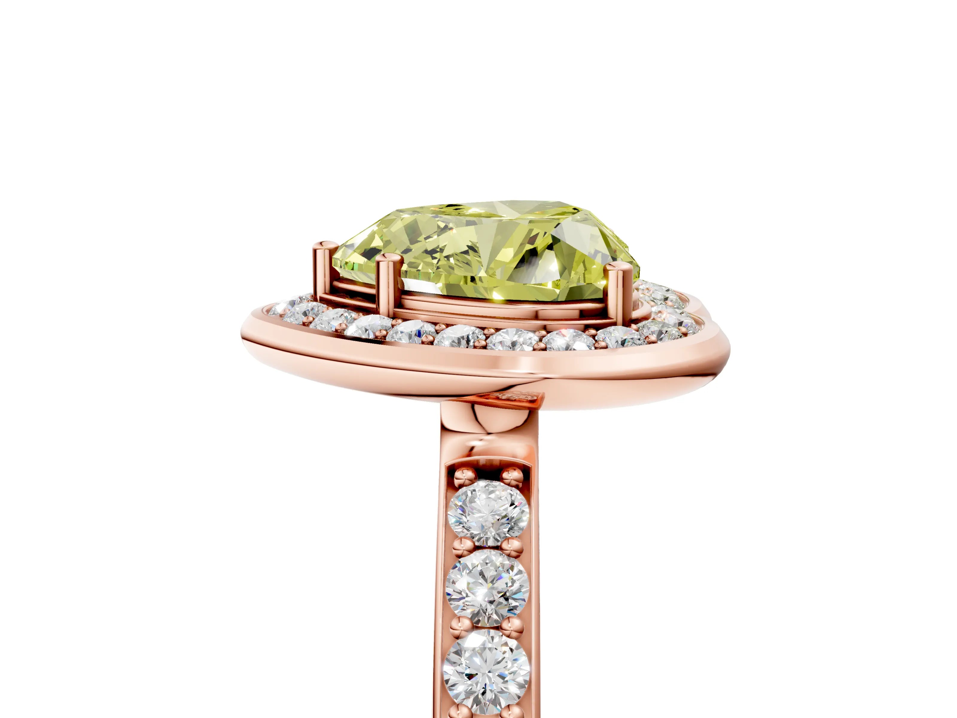 Rose gold Fancy Yellow Heart Cut Diamond Halo Ring with Bezel Frame and Pavé Band_5
