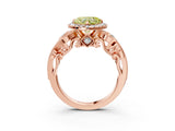 Rose gold Fancy Yellow Heart Cut Diamond Halo Ring with Milgrain Pavé Band and Four-Prong Setting_57