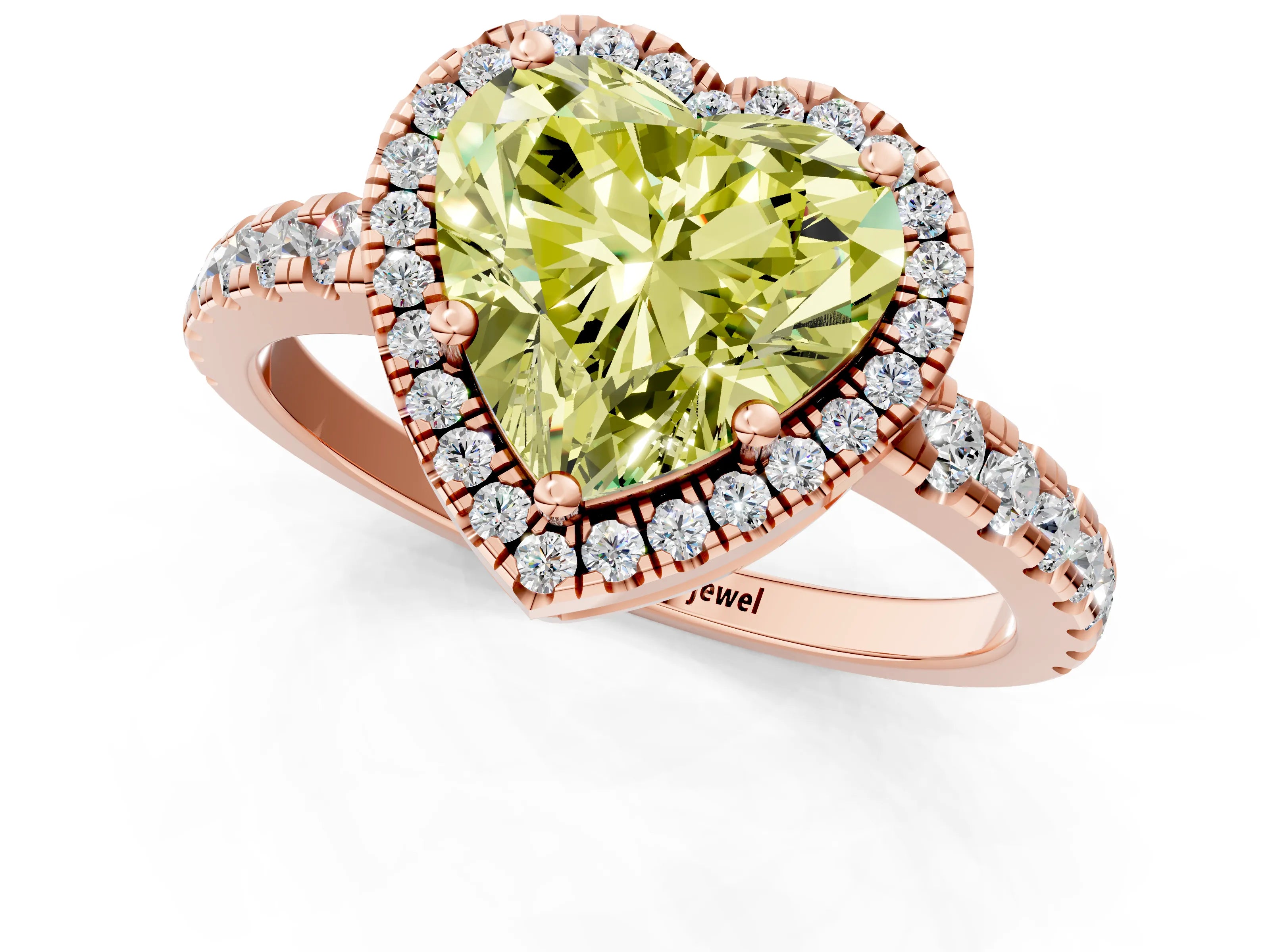 Rose gold Fancy Yellow Heart Cut Diamond Halo Ring with Pavé Band and Four-Prong Setting_1