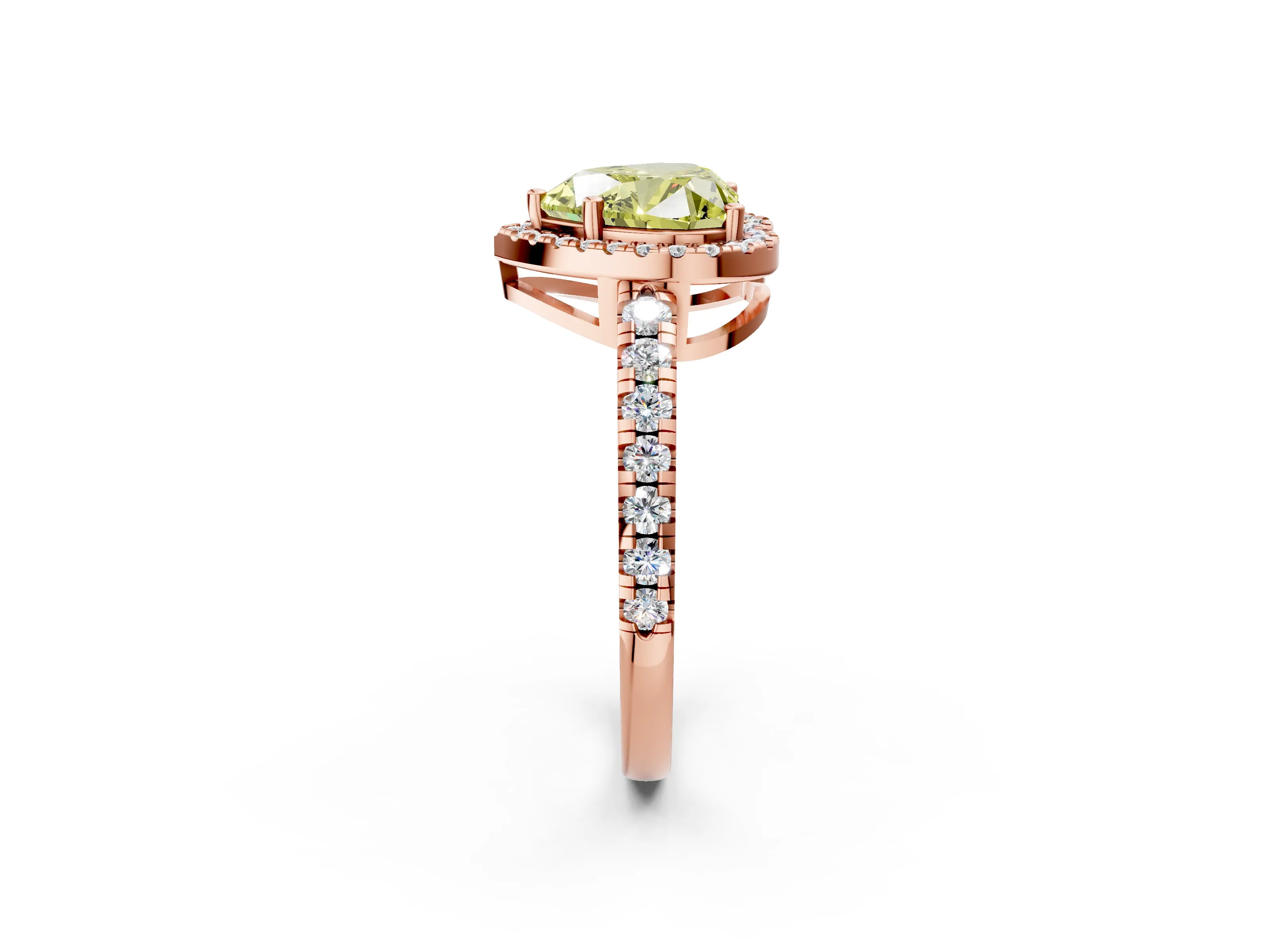 Rose gold Fancy Yellow Heart Cut Diamond Halo Ring with Pavé Band and Four-Prong Setting_2