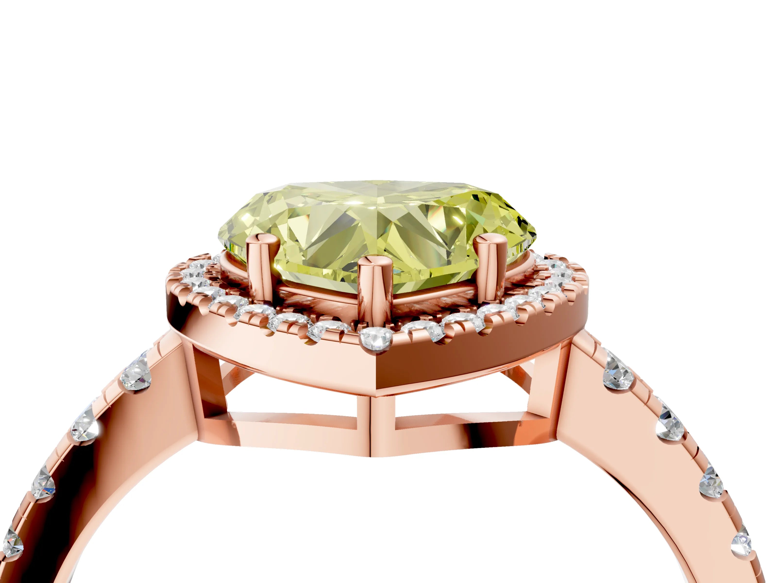 Rose gold Fancy Yellow Heart Cut Diamond Halo Ring with Pavé Band and Four-Prong Setting_4