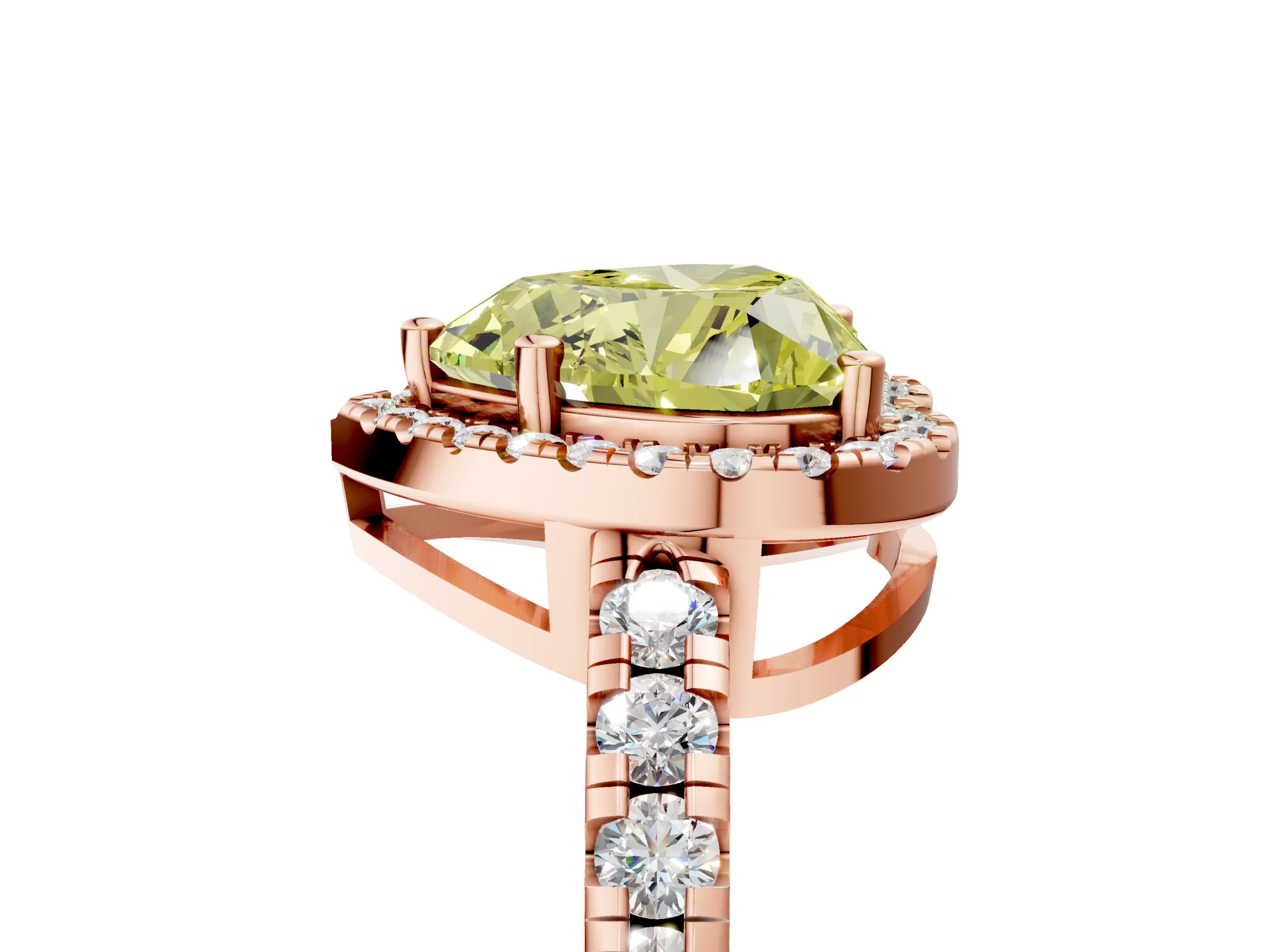 Rose gold Fancy Yellow Heart Cut Diamond Halo Ring with Pavé Band and Four-Prong Setting_5