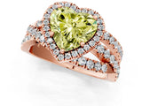 Rose gold Fancy Yellow Heart Cut Diamond Halo Ring with Round Split Shank and Prong Setting_37