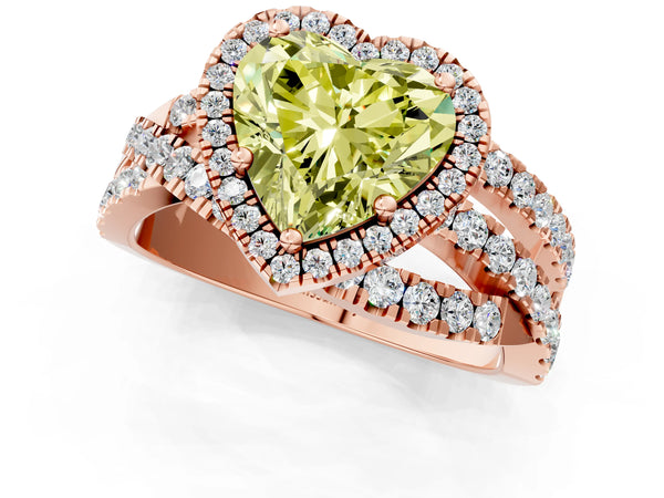 Rose Gold Heart-Shaped Halo Twist Engagement Ring Setting for Fancy Yellow Center