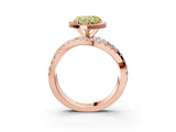 Rose gold Fancy Yellow Heart Cut Diamond Halo Ring with Round Split Shank and Prong Setting_39
