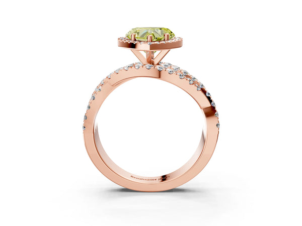 Rose Gold Heart-Shaped Halo Twist Engagement Ring Setting for Fancy Yellow Center