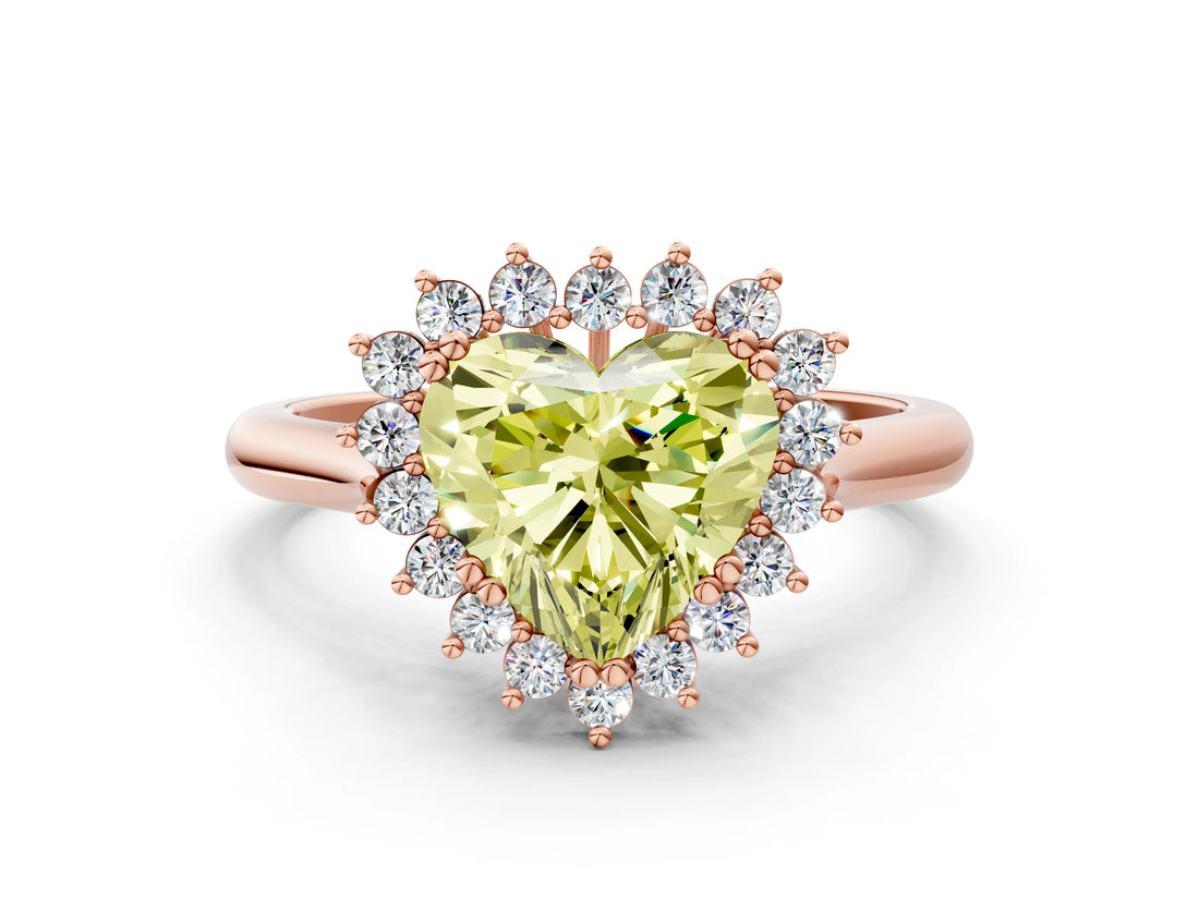 Rose gold Fancy Yellow Heart  Cut Diamond Halo Ring with Solitaire Band and Prong Setting_74
