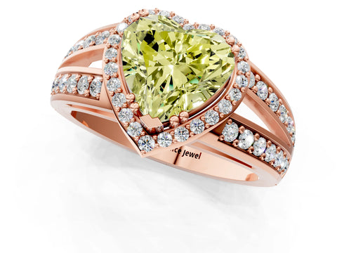 Rose gold Fancy Yellow Heart Cut Diamond Halo Ring with Split Shank Pavé Band and Four-Prong Setting_1