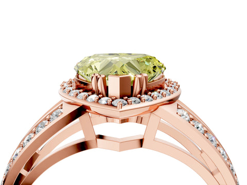 Rose gold Fancy Yellow Heart Cut Diamond Halo Ring with Split Shank Pavé Band and Four-Prong Setting_4