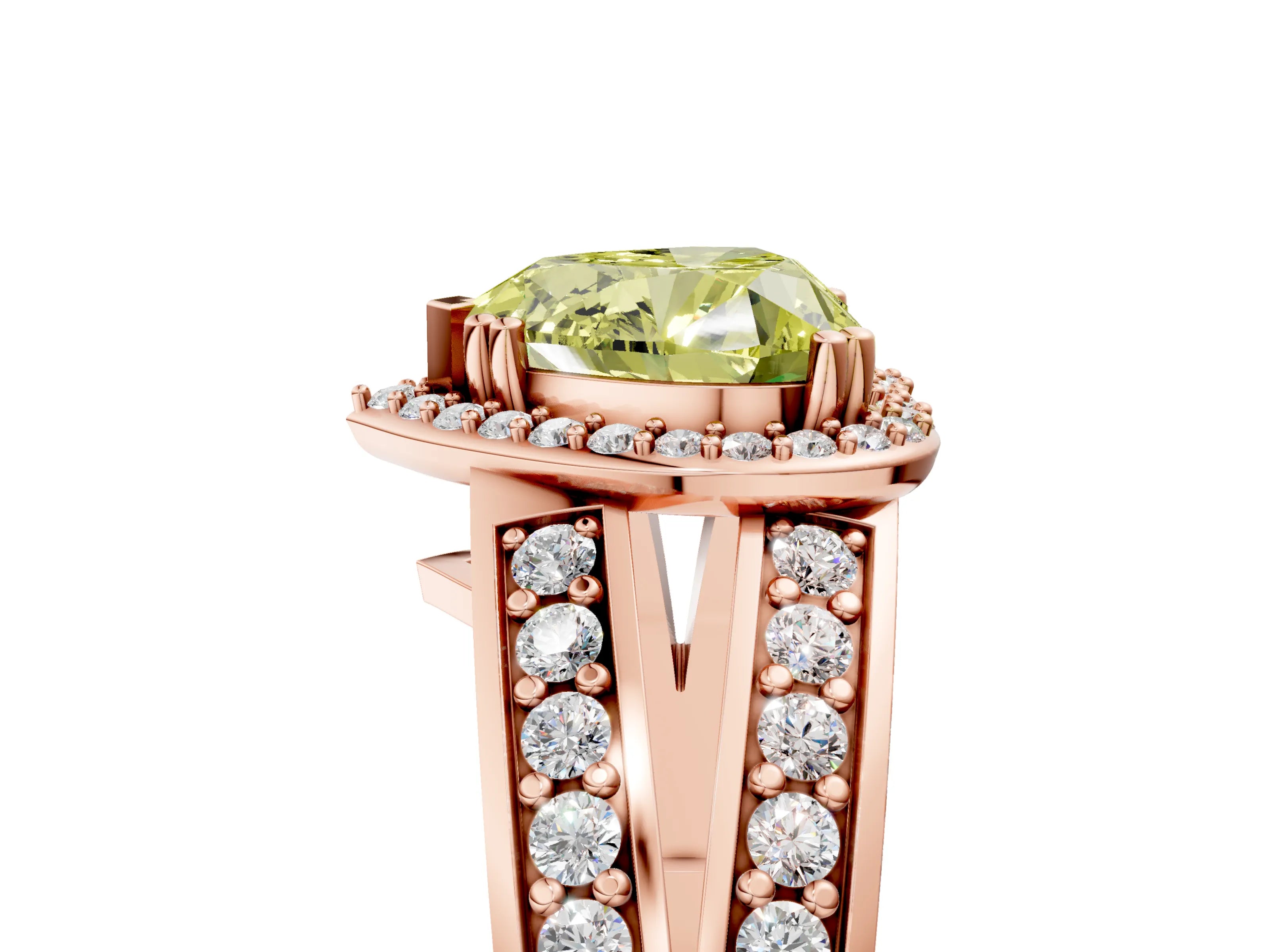 Rose gold Fancy Yellow Heart Cut Diamond Halo Ring with Split Shank Pavé Band and Four-Prong Setting_5